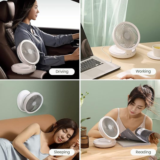 Colorful USB Rechargeable Desktop Fan | Silent Cooling, LED Ambient Light, 3-Speed Rotation